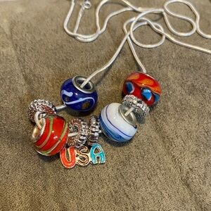 Colorful Beaded Necklace with USA Charm